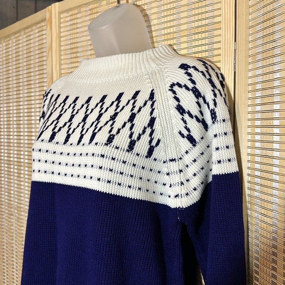 JC Penney Vintage 1970s Blue White Striped Mock Turtleneck Knit Sweater Medium - Picture 4 of 16